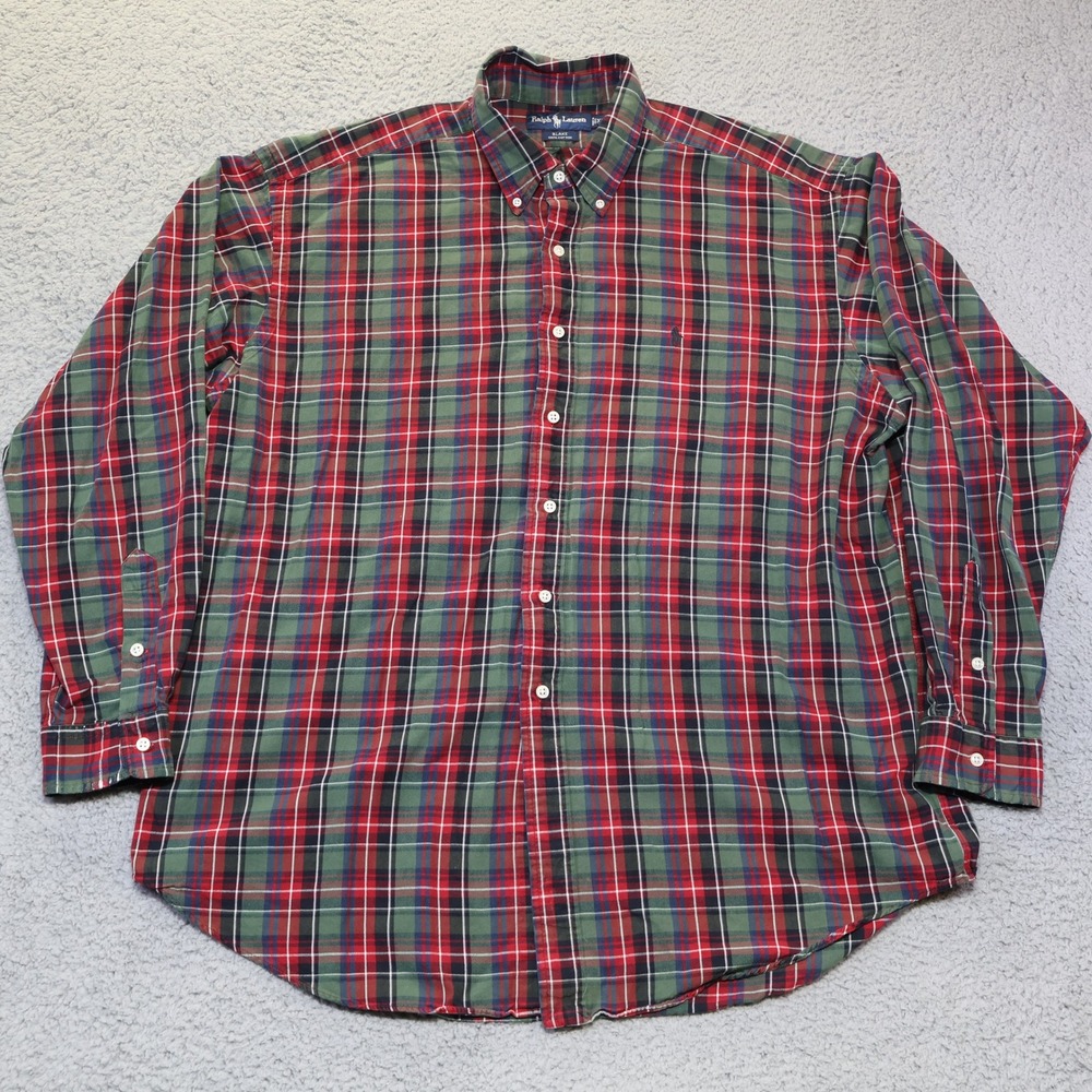 Ralph Lauren Blake Shirt Mens XL Red Green Plaid Cotton Long Sleeve Button Down